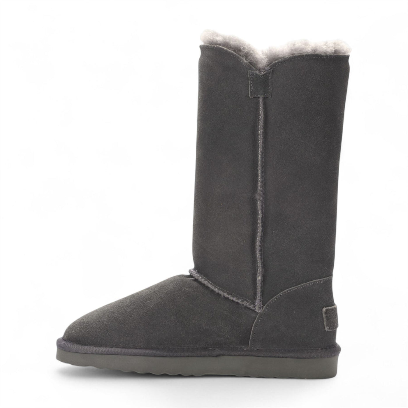 Women's Sheepskin Suede Grey Button Warm Winter Calf Boots - Willow