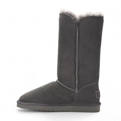 Women's Sheepskin Suede Grey Button Warm Winter Calf Boots - Willow