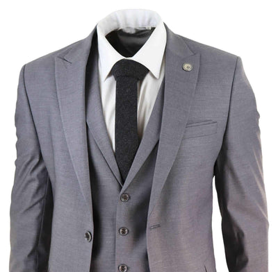 Neu Herren 3 Stück Anzug Plain Grau Klassische Maßgeschneiderte Passform Smart Casual 1920s