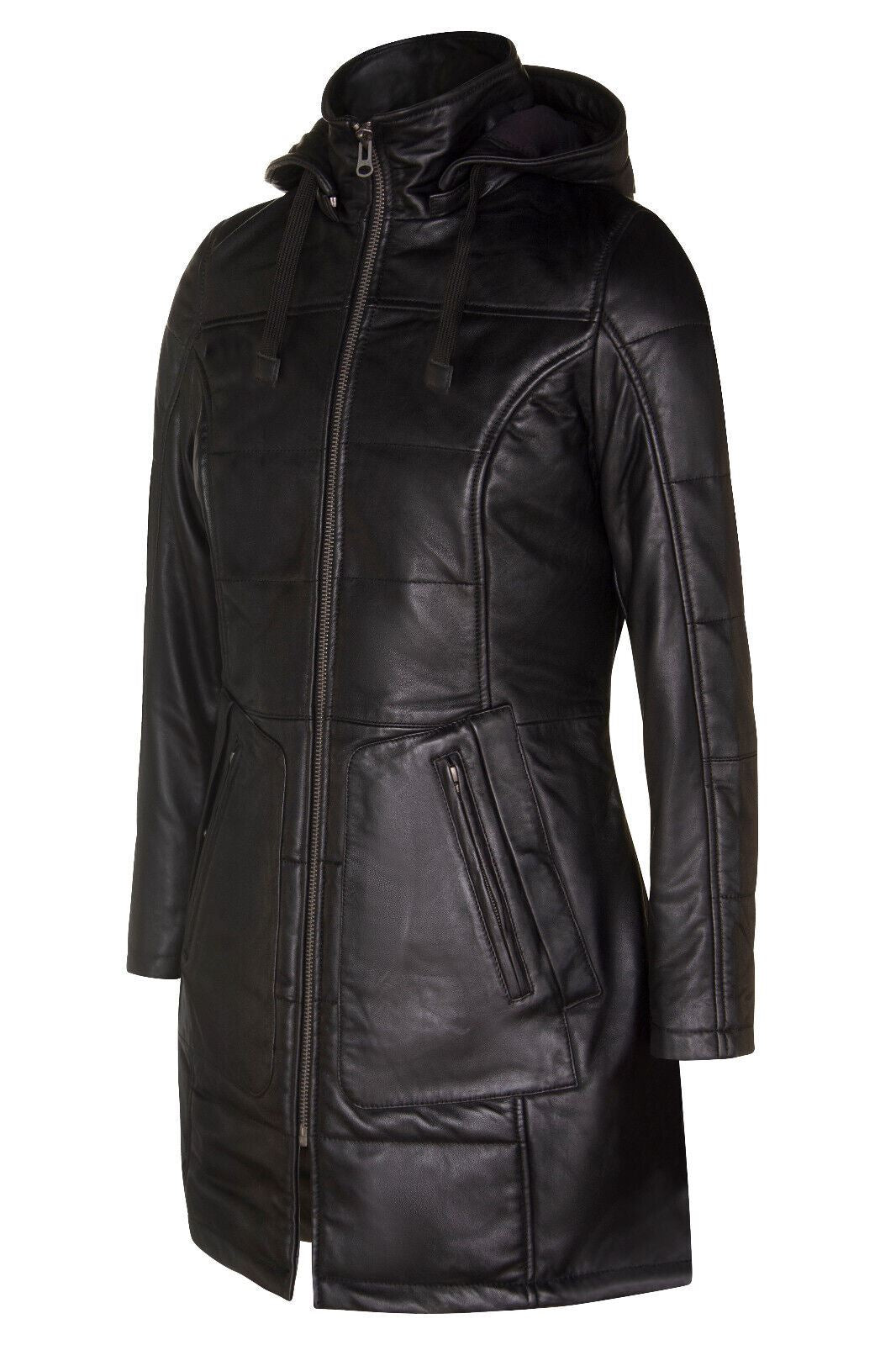 Women's Leather Quilted Parka Coat-Allentown