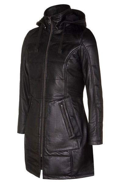 Women's Leather Quilted Parka Coat-Allentown