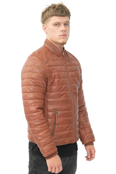 Mens Tan Quilted Leather Puffer Jacket - Tallinn