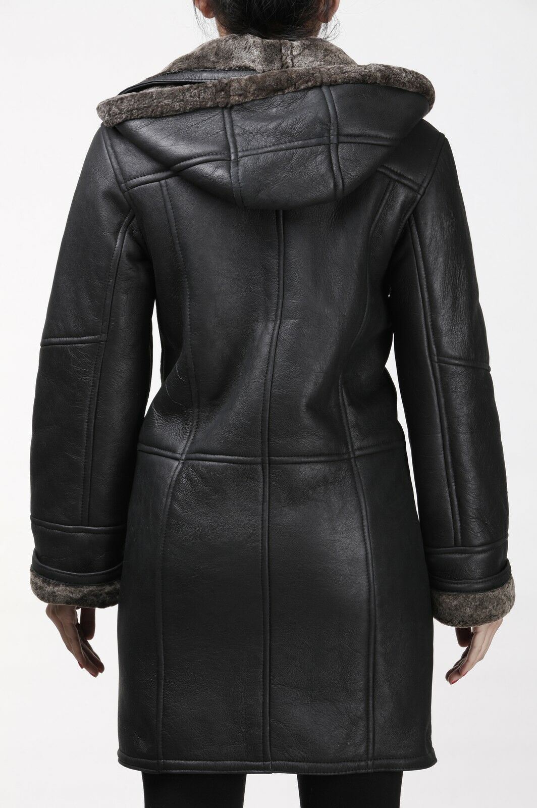 Womens Black Shearling Hooded Duffle Coat-Lille – Infinity Leather