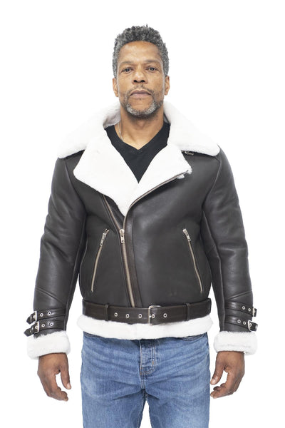 Mens Sheepskin Leather Biker Jacket-Hayle