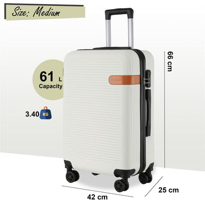 Hard Shell Cream Classic Dual 4 Wheel Luggage Suitcase Set