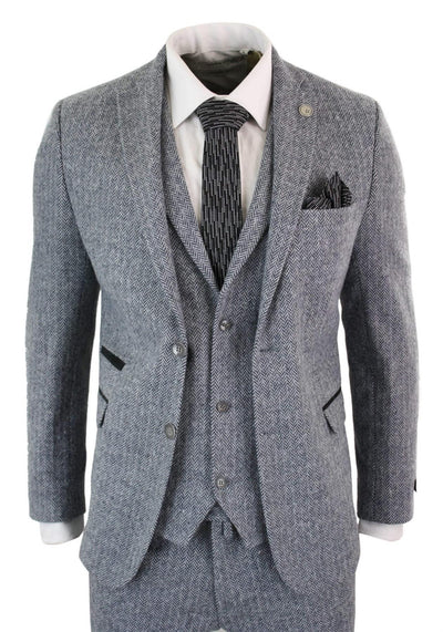 Men's 3 Piece Grey Herringbone Tweed Suit