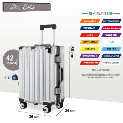 Robust Hard Shell Cabin Suitcase 36 x 24 x 56 cm Luggage Suitable for Easyjet, Ryanair, Wizzair