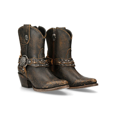 New Rock Brown Leather Pointed Cowboy Boots- WSTM005-S2