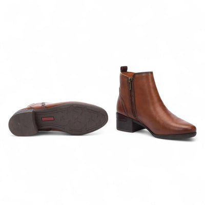 Women's Pikolinos Malaga Cuero Brown Leather Ankle Bootie Zip Mid-Heel Everyday Boots