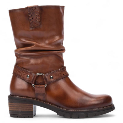 Pikolinos Women's Mid-Calf Cuero Brown Leather Tall Ankle Boots - San Sebastia
