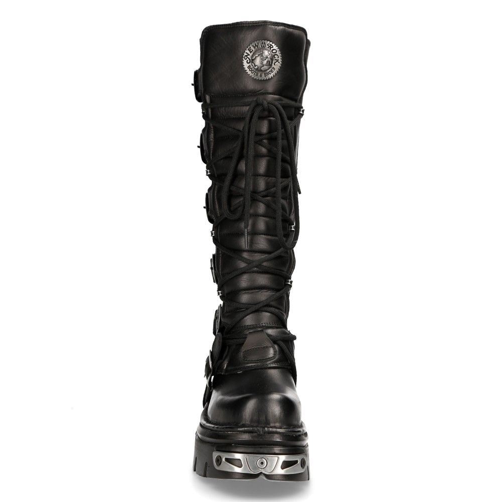 New Rock Knee High Black Leather Gothic Boots-272-S1