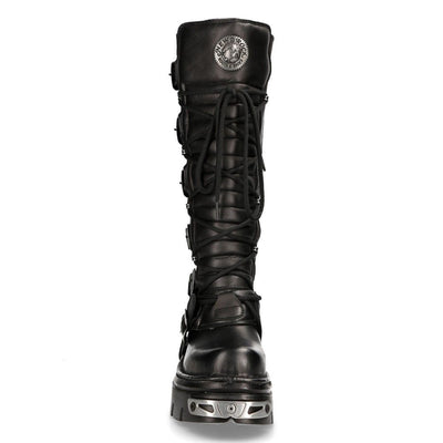 New Rock Knee High Black Leather Gothic Boots-272-S1