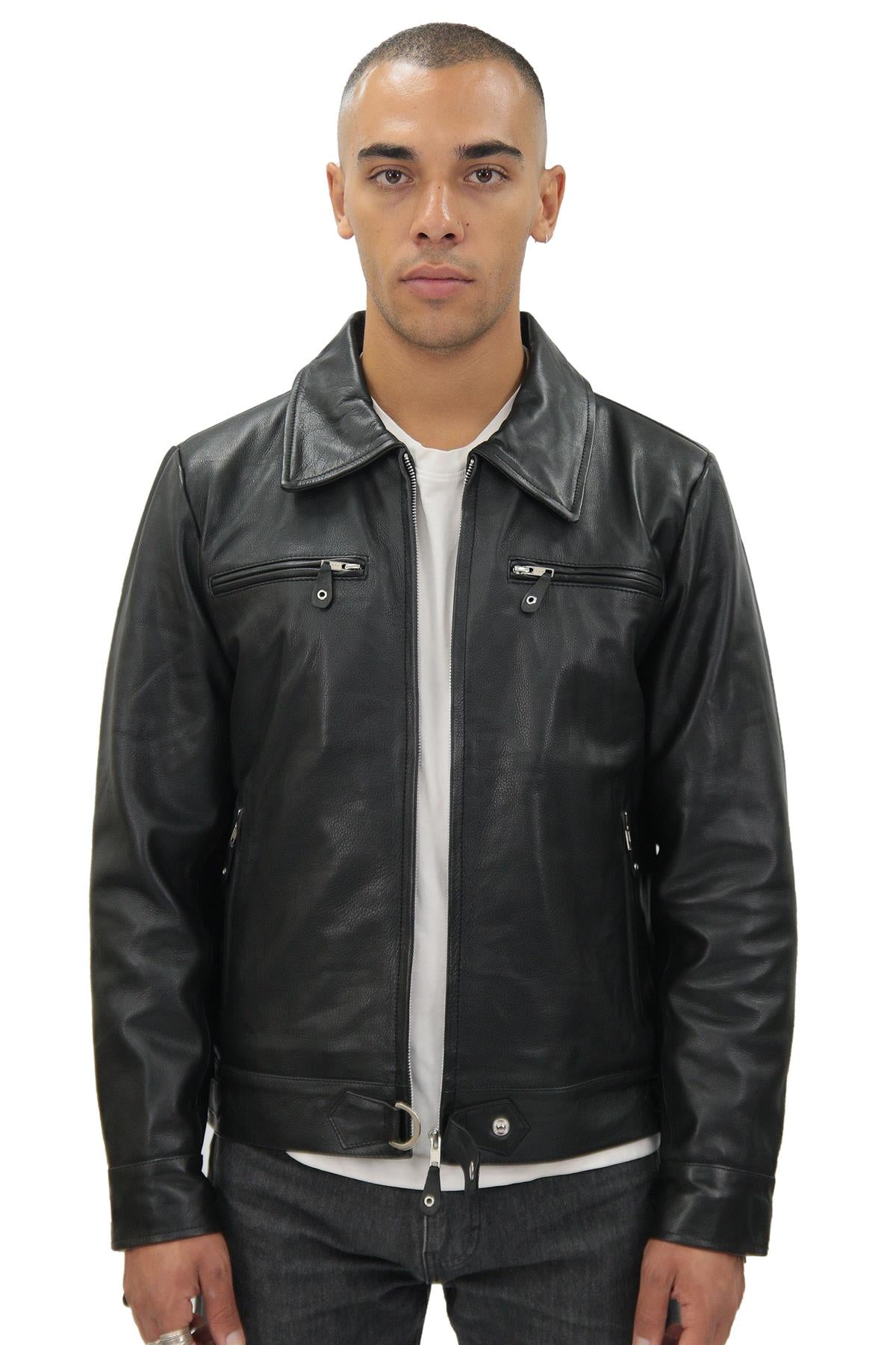 Mens Black Cowhide Leather Harrington Jacket-Geneva – Infinity Leather