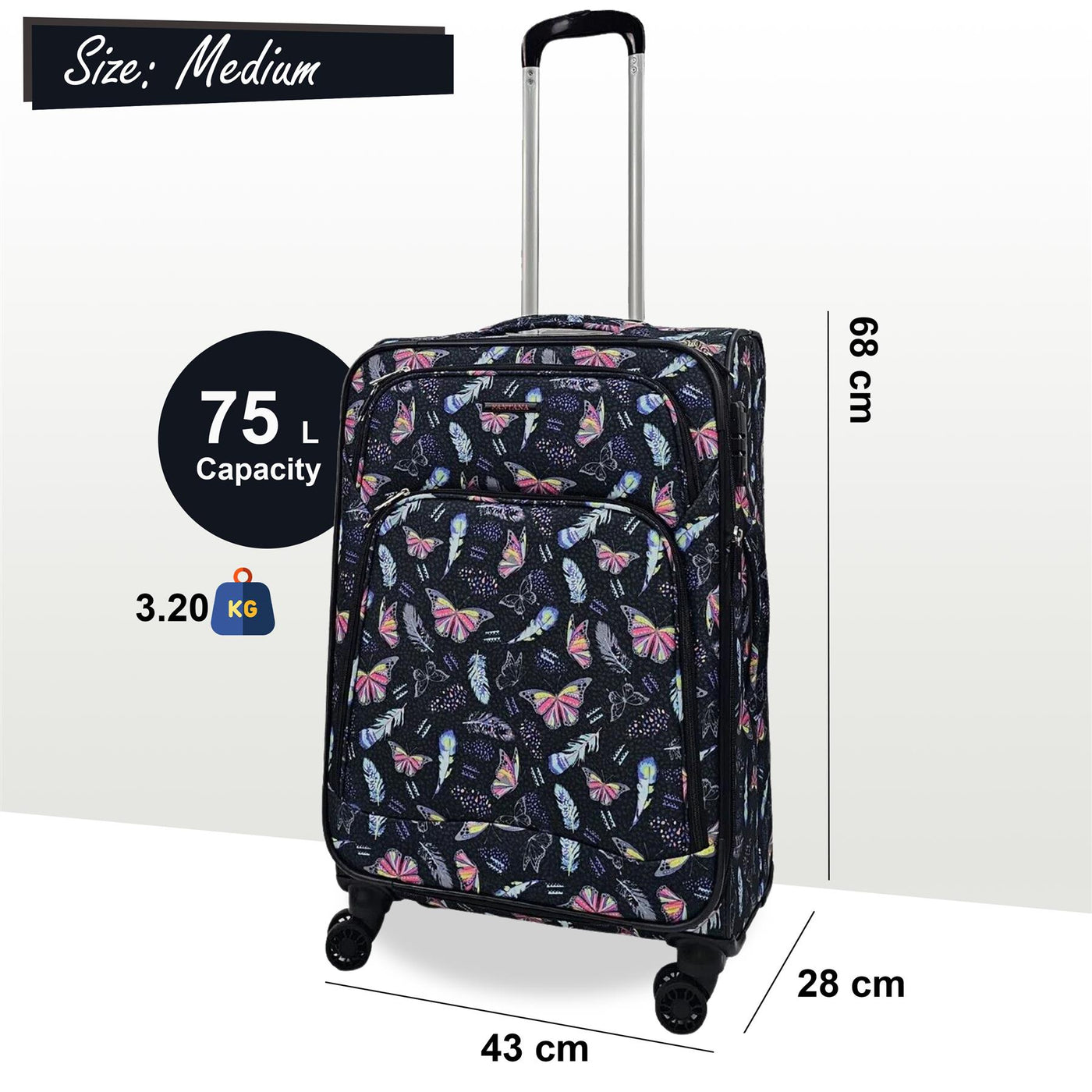 Lightweight Print Suitcases 8 Wheel Luggage Travel Soft Bags Set