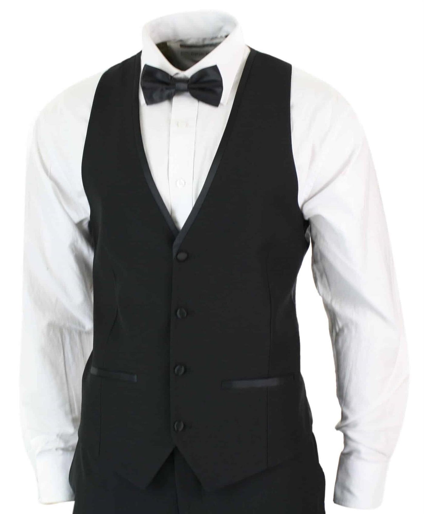 Mens 3 Piece Black Tuxedo Suit Classic Satin Dinner Tailored Fit Wedding Prom