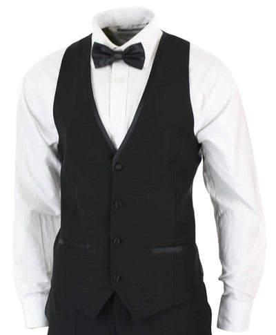 Mens 3 Piece Black Tuxedo Suit Classic Satin Dinner Tailored Fit Wedding Prom