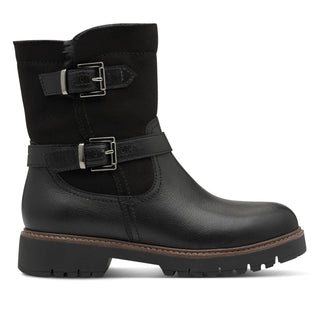 Tamaris Womens Winter Black Leather Buckle Zip Biker Ankle Boots