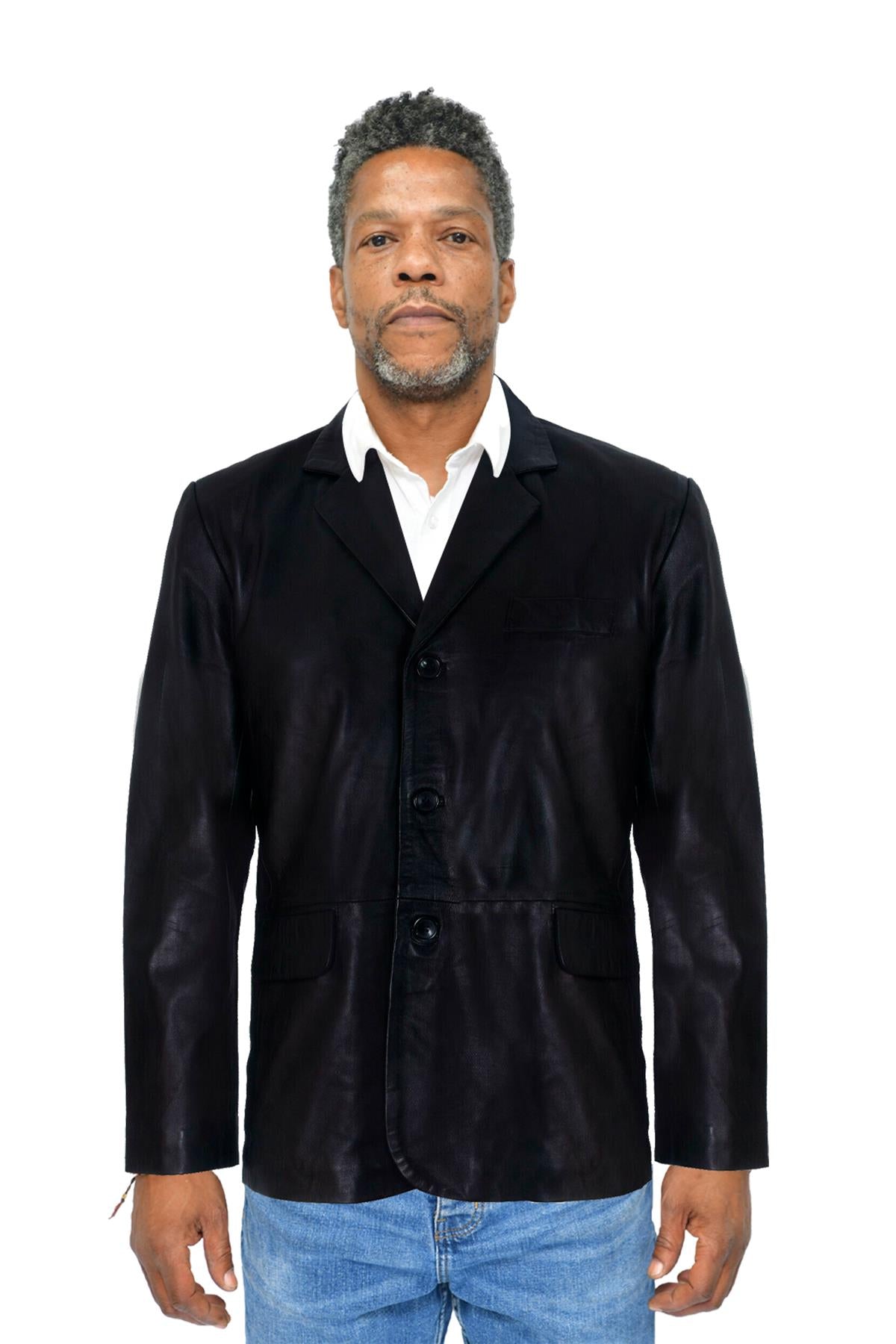 Mens 3 Button Leather Blazer Jacket-Dubai