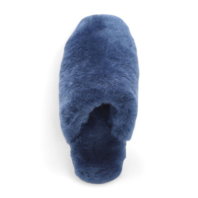 Women's Sheepskin Slippers Navy Warm Winter Fur Mule - Aurora