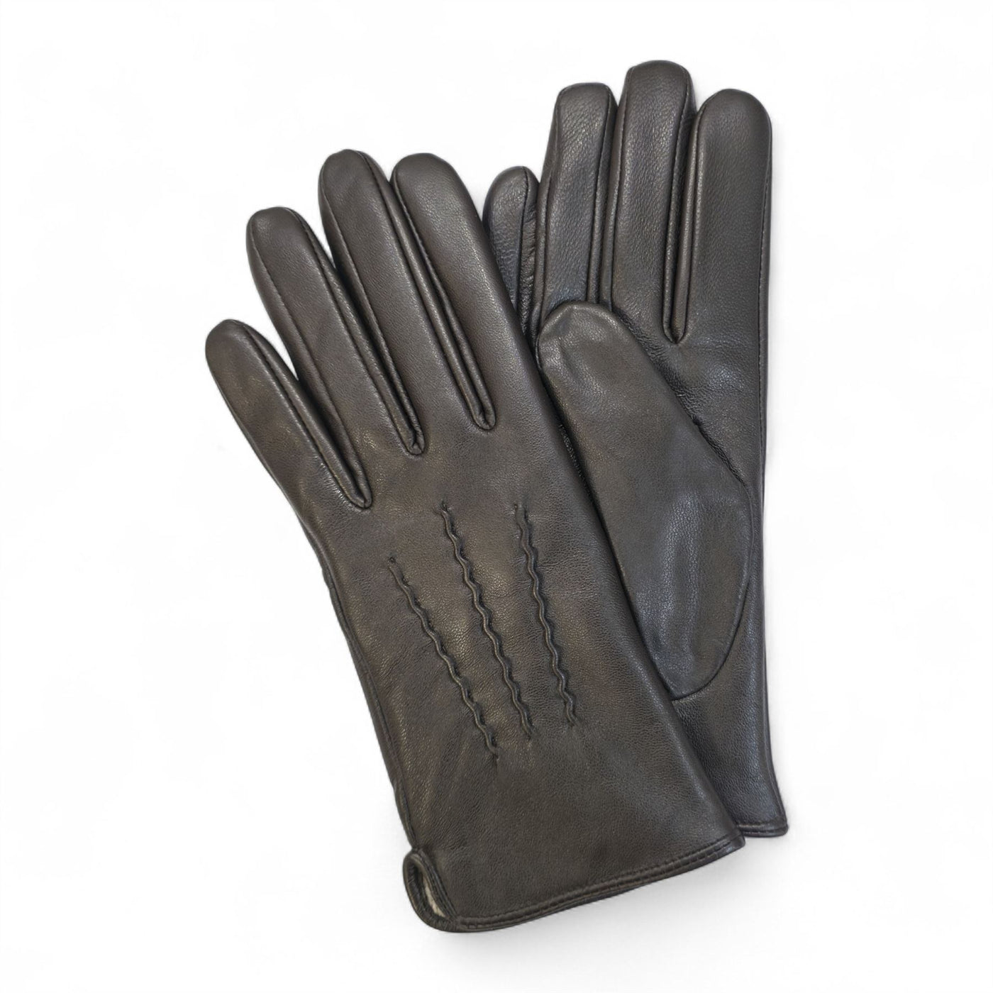 Womens Italian Leather Winter Stitch Line Design Soft Wool Lining Gloves - L-GLV-301