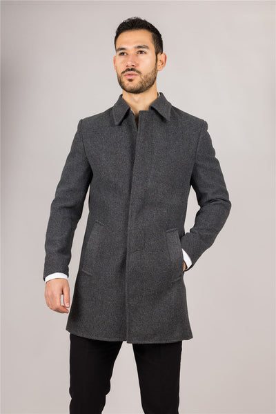 Men's Wool Blend Classic Collar Grey Overcoat