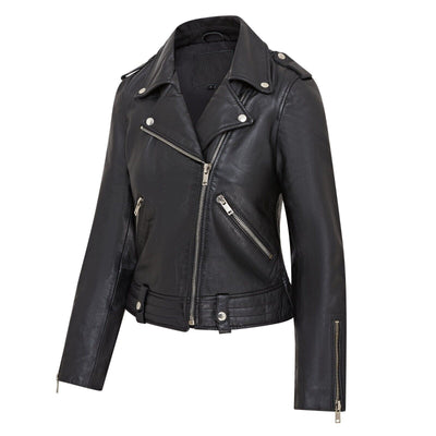 Womens Black Leather Brando Jacket - Chennai