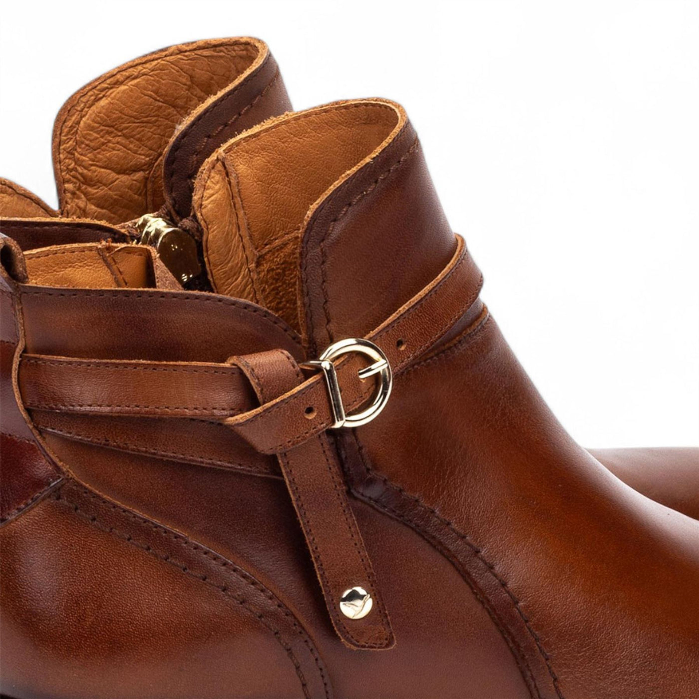 Pikolinos Women’s Cuero Brown Leather Ankle Bootie Zip Heel Boots - Daroca