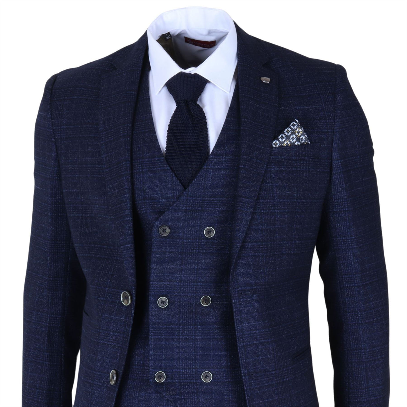 Men's Blue Plaid Check 3 Piece Slim Fit Formal Wedding Suit