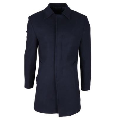 Men's Wool Blend Classic Collar Navy Overcoat
