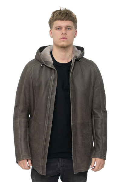 Mens Sheepskin Hooded Parka Coat-Leyland