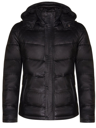 Mens Puffer Leather Bomber Jacket-Alicante