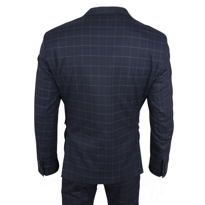 Men's Navy Checked 3 Piece Suit Tailored Fit – Infinity Leather