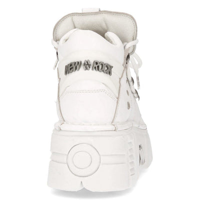 New Rock White Leather Gothic Ankle Boots¬-106N-S8