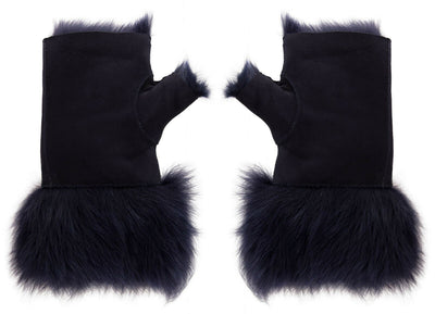 Womens Shearling  Mittens Fingerless Cuffs Toscana Suede Sheepskin Fur