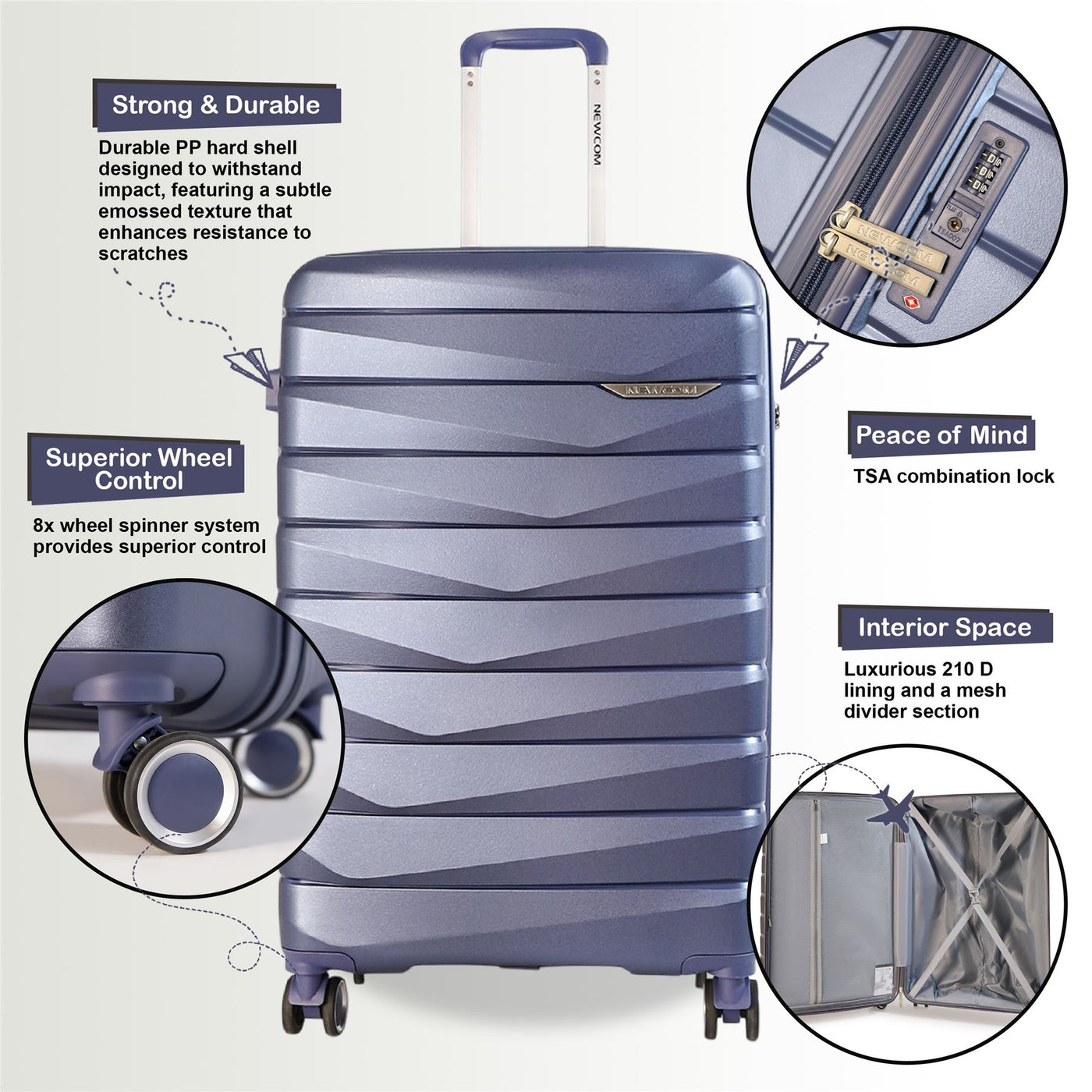 Hard Shell Cabin 36 x 22.5 x 56 cm PP Luggage Suitcase Suitable for Easyjet, Ryanair