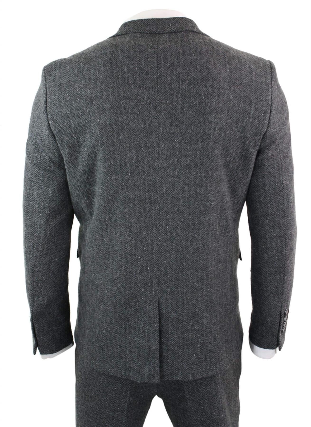 Men's 3 Piece Charcoal Grey Herringbone Tweed Suit