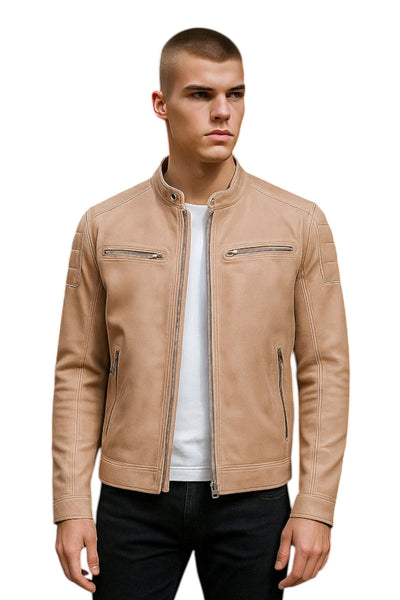 Men's Modern Classic Leather Quilted Biker Jacket - Derry