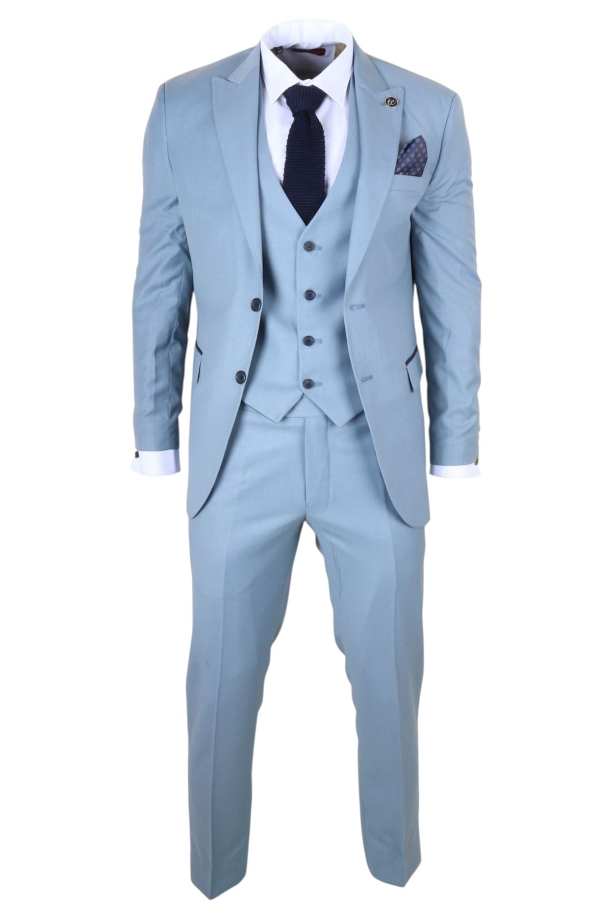 Men's 3 Piece Plain Blue Work Formal Suit