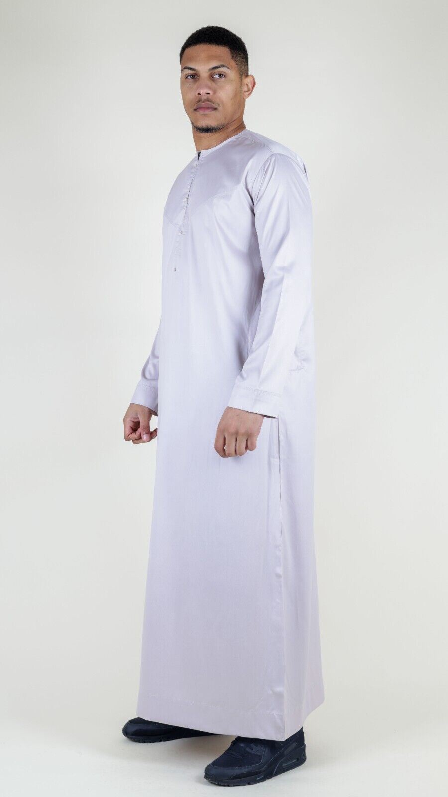 Men's Thobe Robe Satin Emirati Islamic Jubba Eid Regular Fit