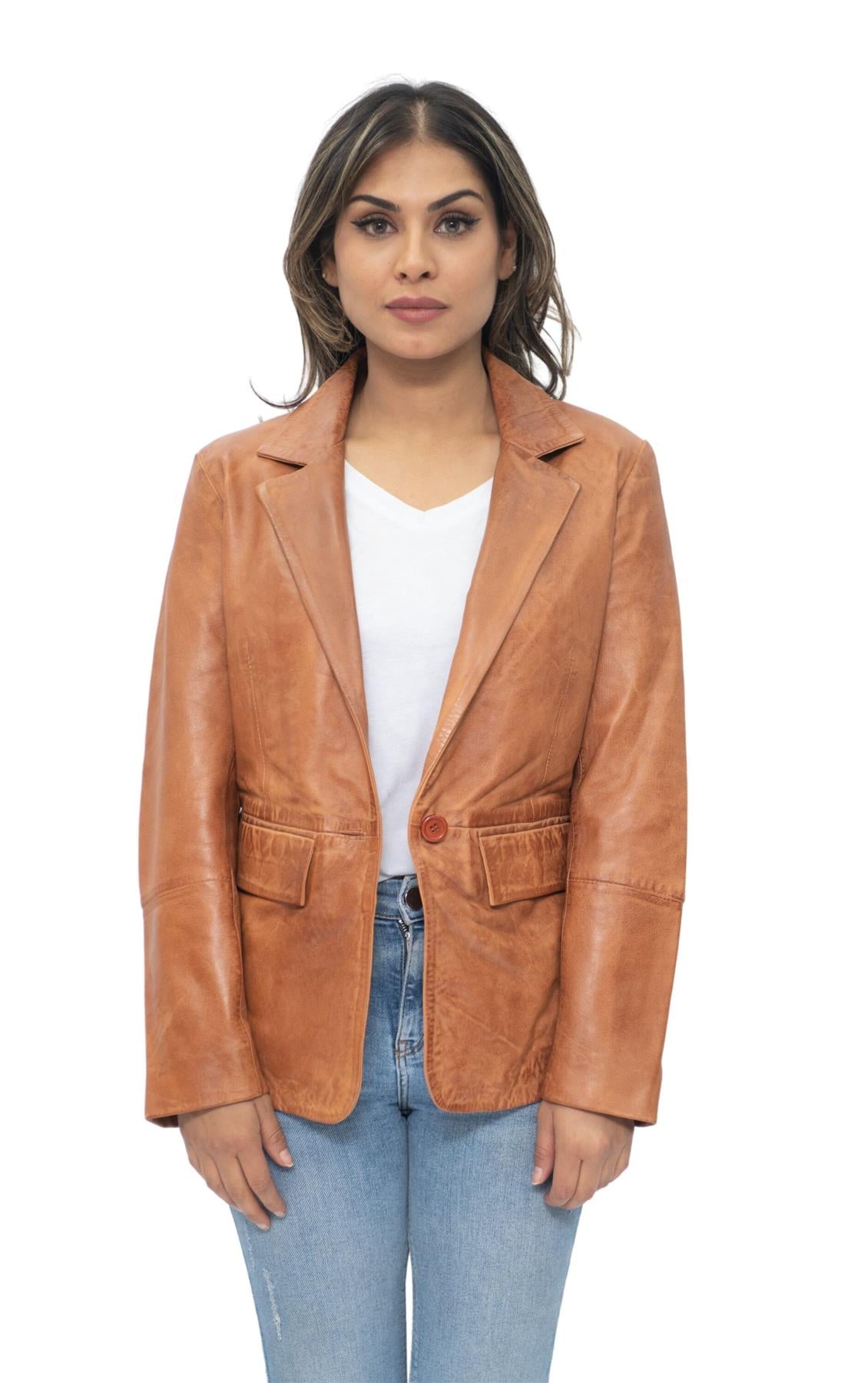 Womens Soft Leather Blazer Jacket-Apeldoorn