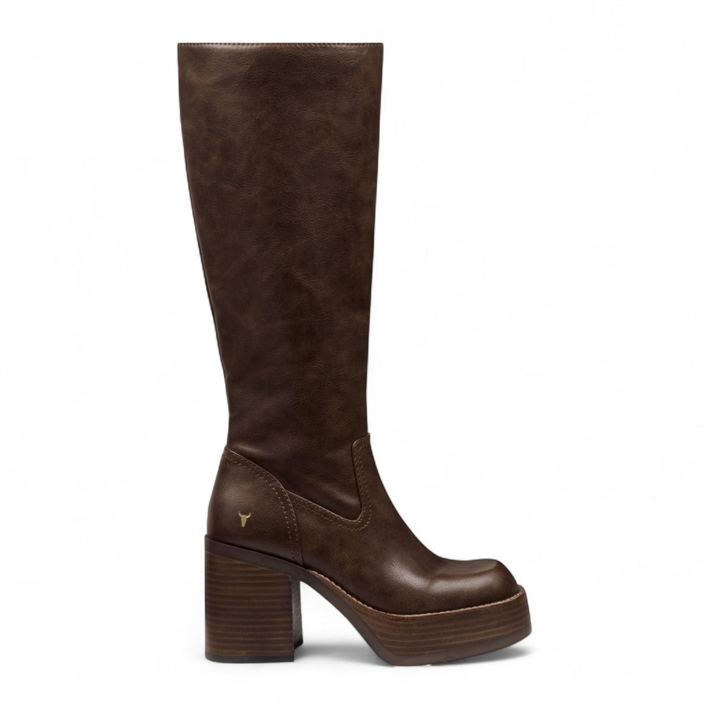 Windsorsmith Womens Oak Brown Faux Leather Knee-High Platform Heel Boots - Niche