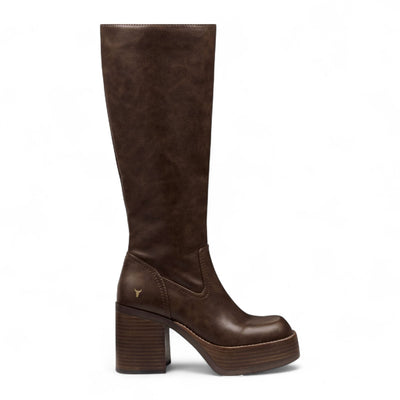 Windsorsmith Womens Oak Brown Faux Leather Knee-High Platform Heel Boots - Niche