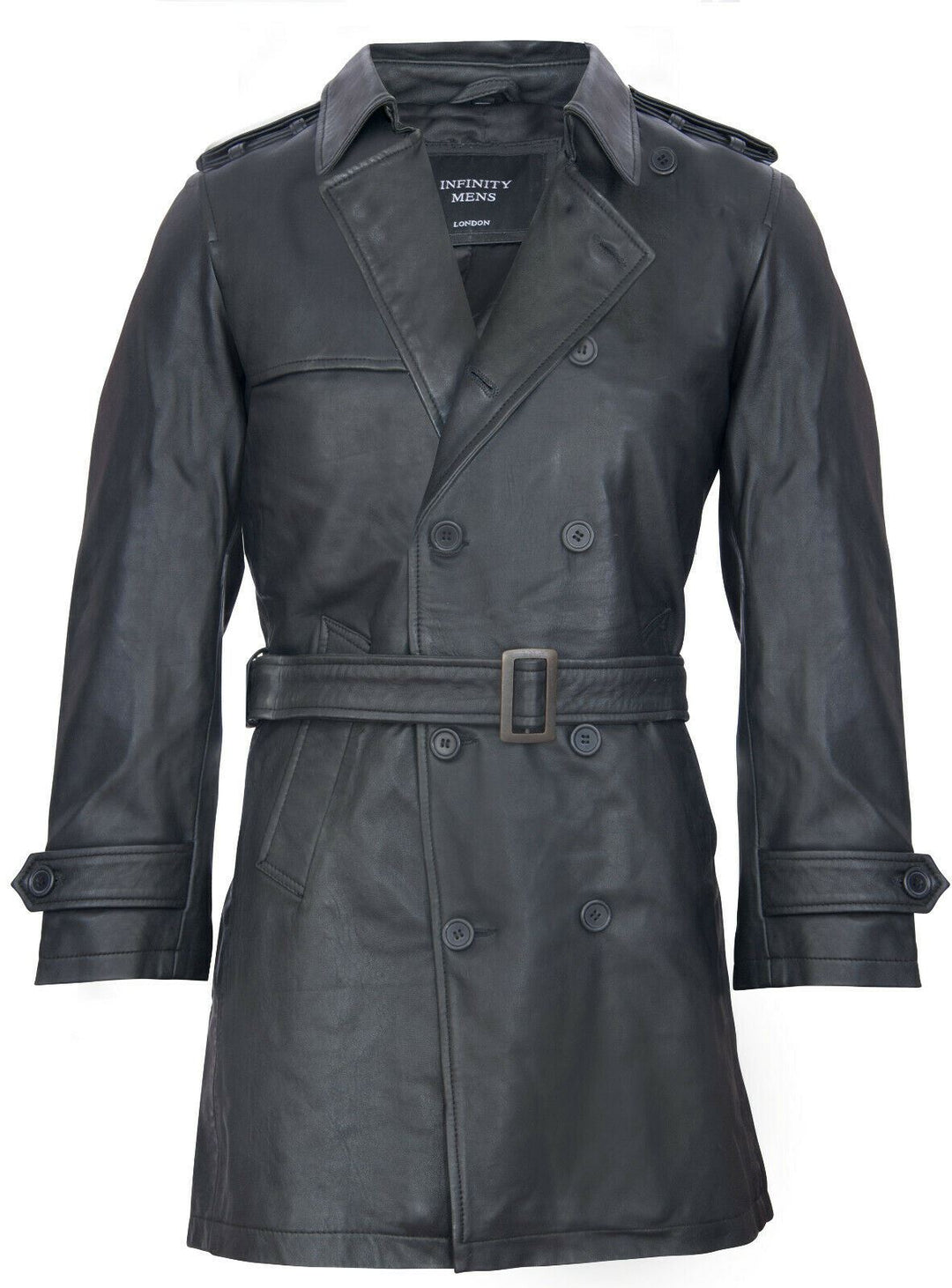 Mens Black Leather Trench Overcoat-Edenbridge XL / Black