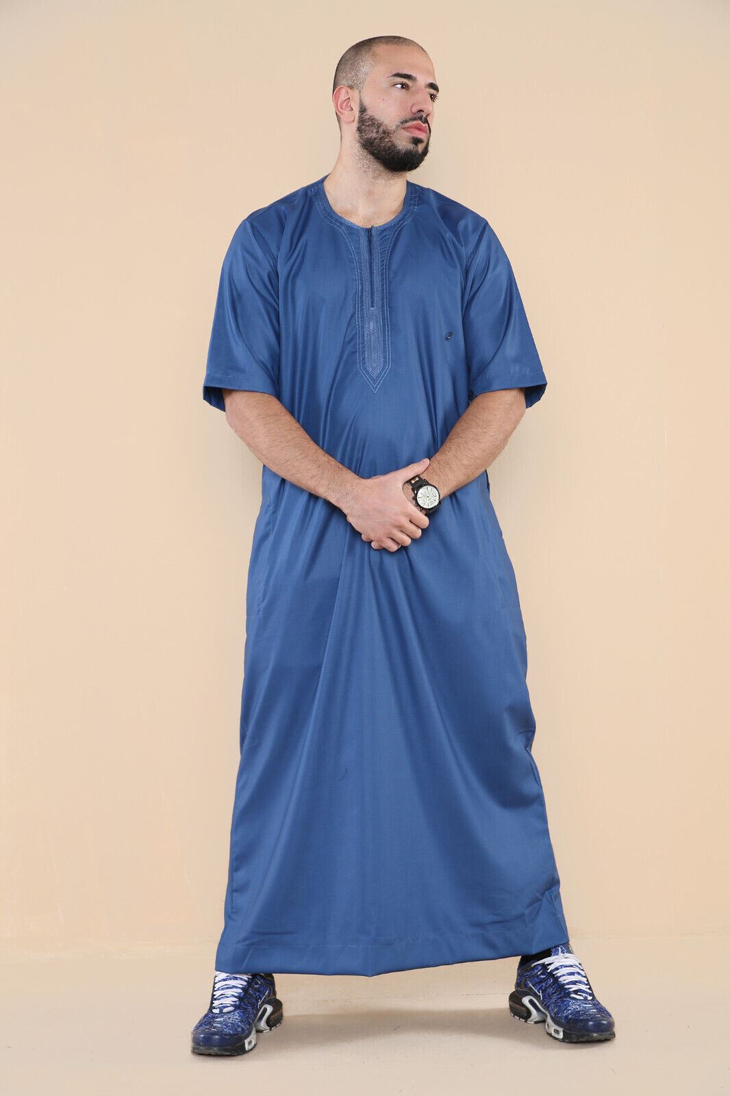 Mens Thobe Jubba Islamic Arab Moroccan Saudi Zipped Kaftan Arab Robe