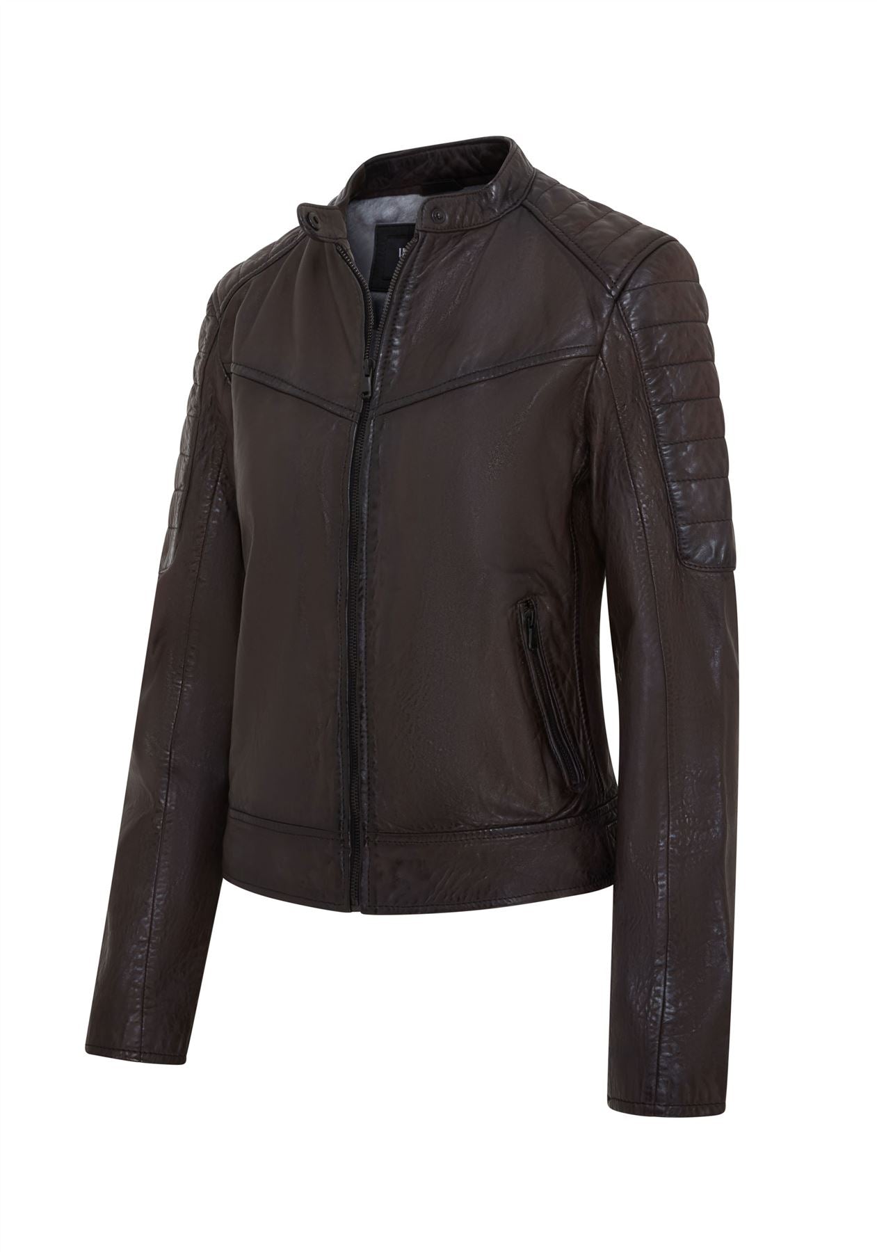 Womens Retro Quilted Leather Biker Jacket - Horten