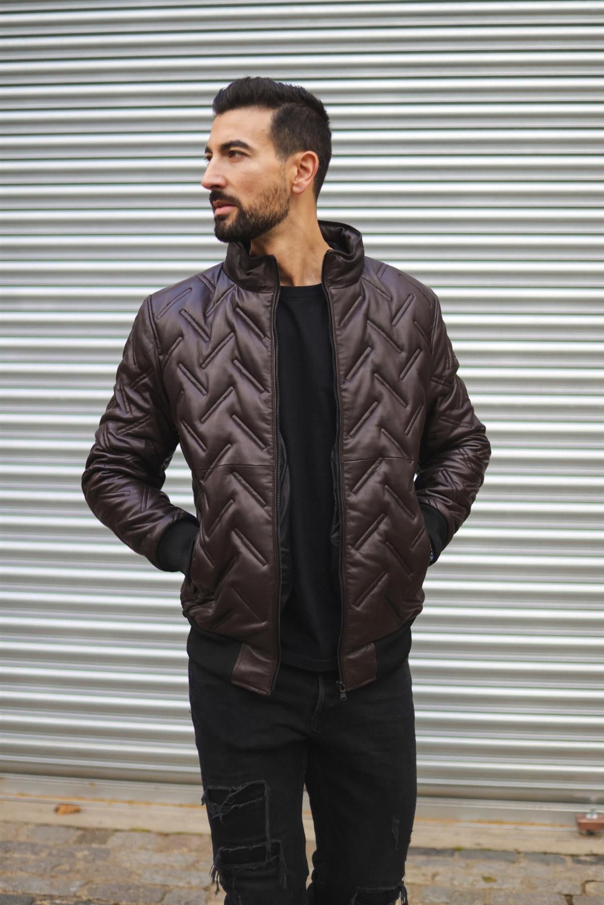 Mens Quilted Leather Bomber Jacket - Taunton - Upperclass Fashions 