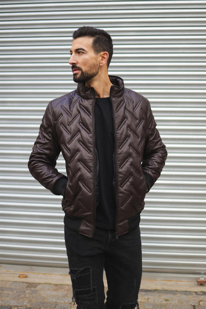 レザージャケット・コート Quilted Leather Bomber Jacket Quilted Genuine Leather Luxury Soft Lambskin Men's Bomber