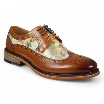 Justin Reess Men's Brown Leather Floral Brogue Shoes - Scott