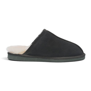 Men's Genuine Sheepskin Olive Green Suede Mule Winter Warm Non-Slip - Highland