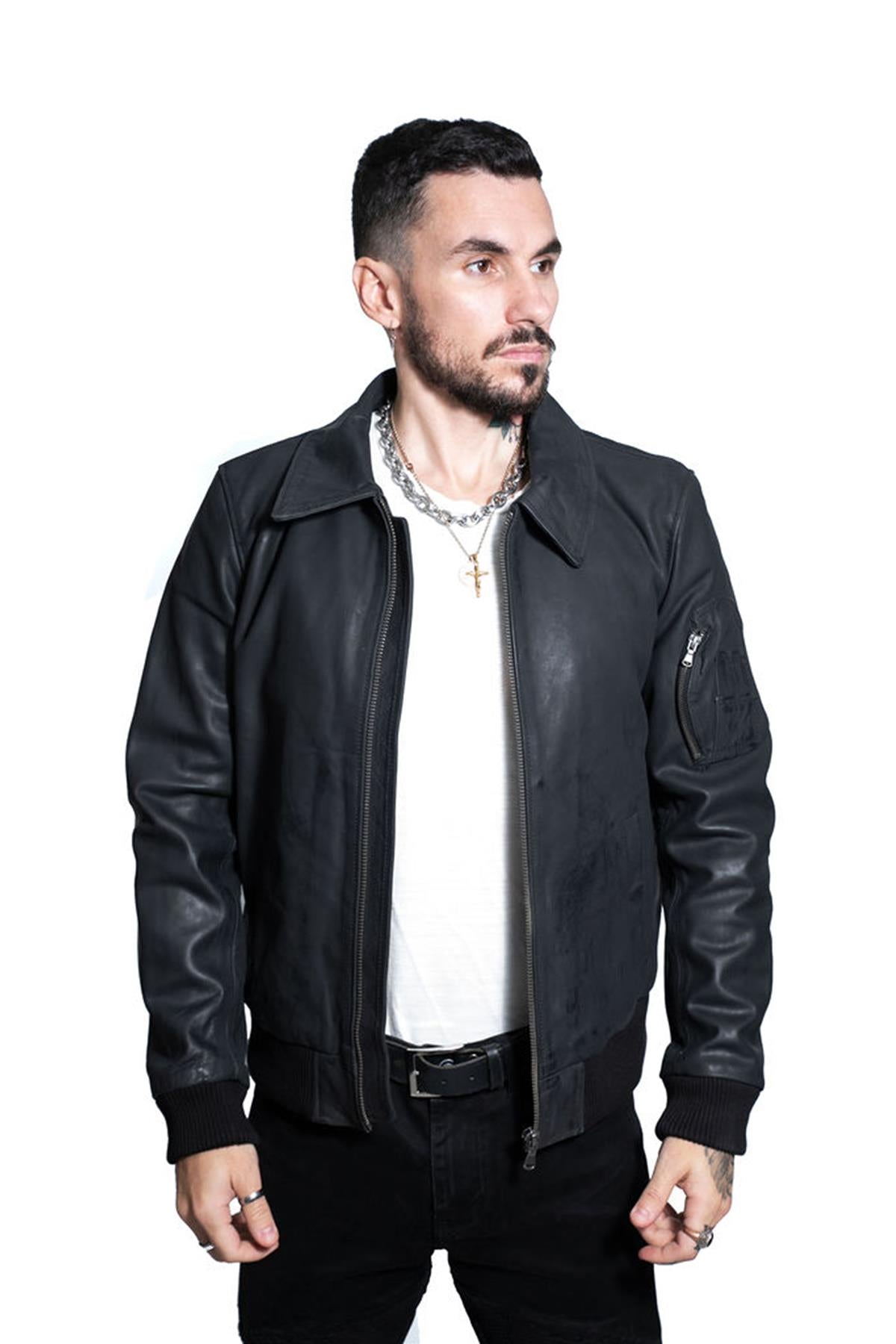 Mens A2 Cowhide Leather Bomber Jacket-Oslo